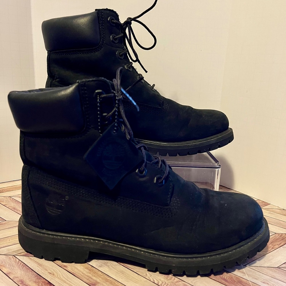 Timberland 6-Inch Premium Boots Womens 8 Black Nubuck Leather 8658A Waterproof